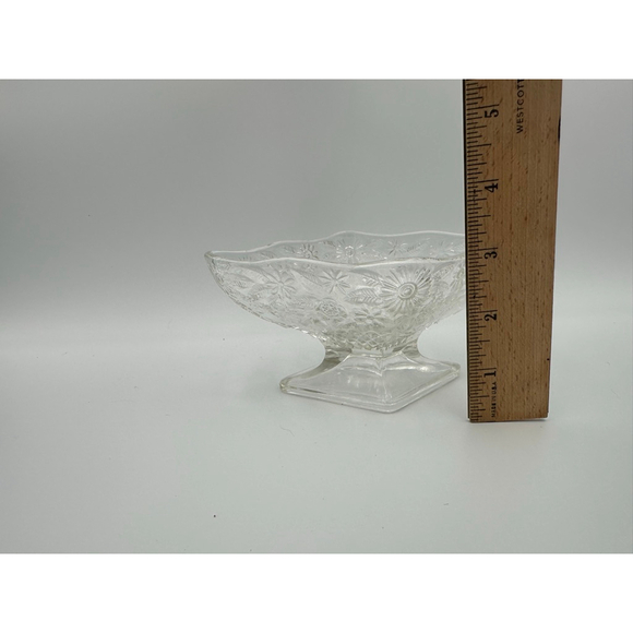 Antique 1900s EAPG Bowl | Sunburst Aster| Pressed Glass Footed Dish| Square Base - Picture 6 of 7